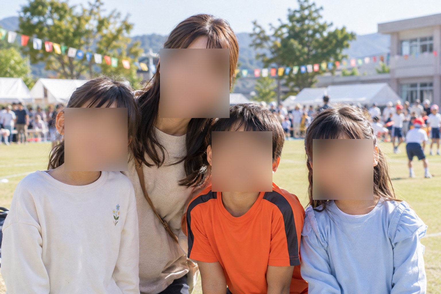 A photo edited in the app with blur effects covering faces