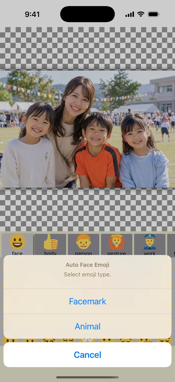 Choosing the type of automatically placed face emojis