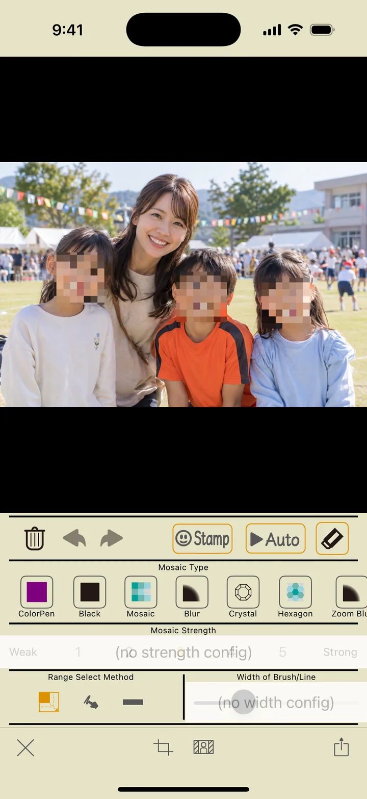An example of restoring part of a photo with the eraser after automatic face editing