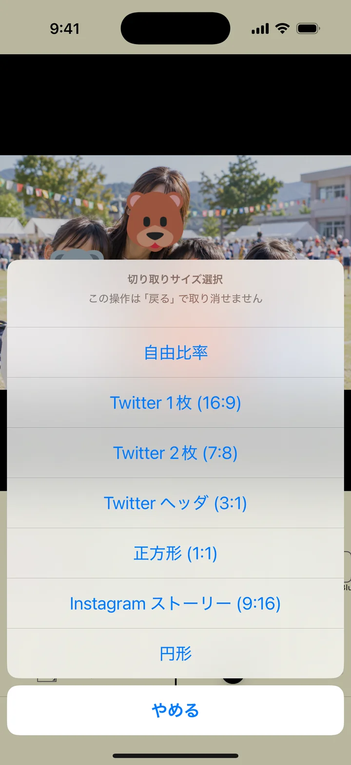 切り取りの比率を選ぶメニュー